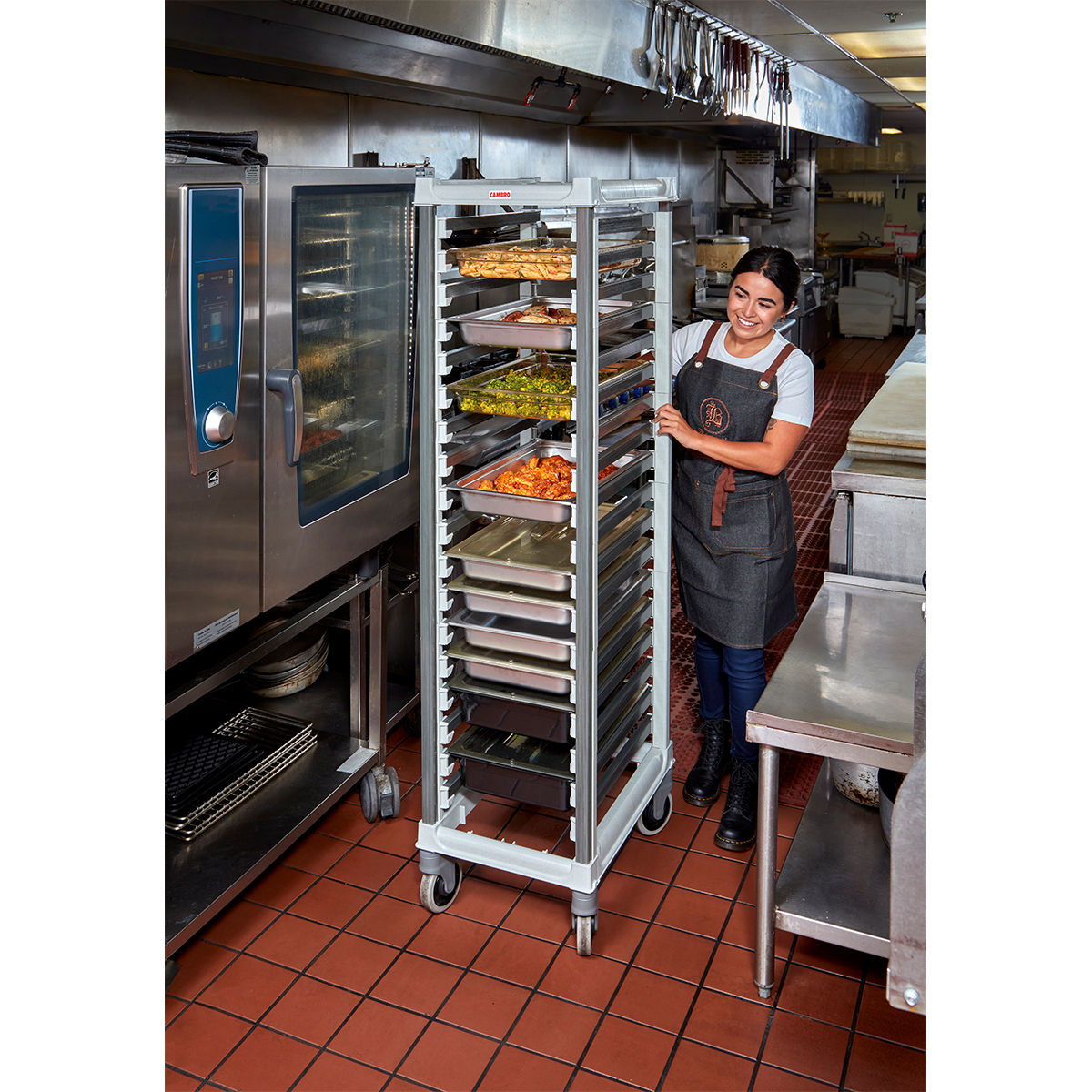 Cambro 1/1GN 18-tier Container trolley in use