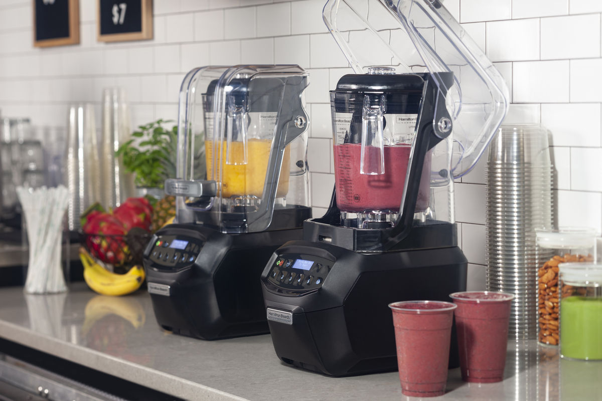 Hamilton Beach Blender (Summit Edge)  two on the counter side by side, in use